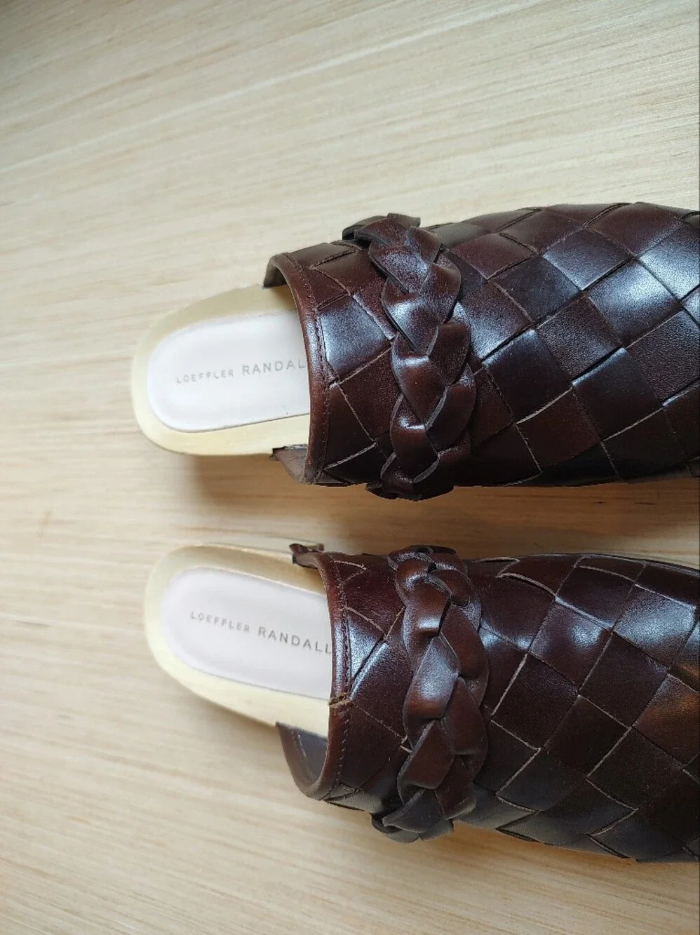 Loeffler Randall Polina Clogs Slides Mules Leather Weave Cherry Brown Sandals 8 - Picture 5 of 16